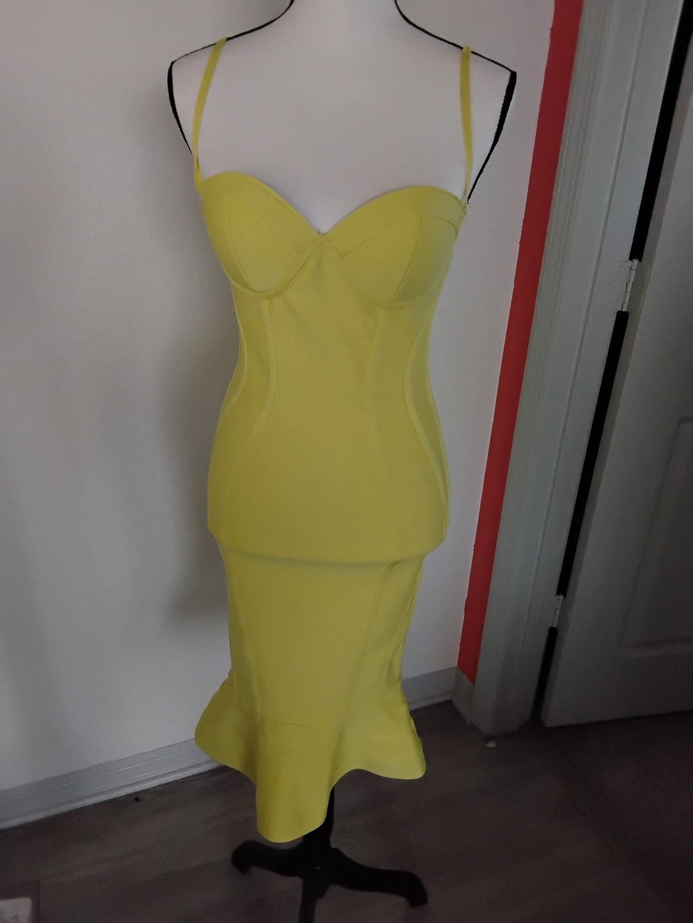 Source Unknown Bright Yellow Spaghetti-Strap Midi Dress